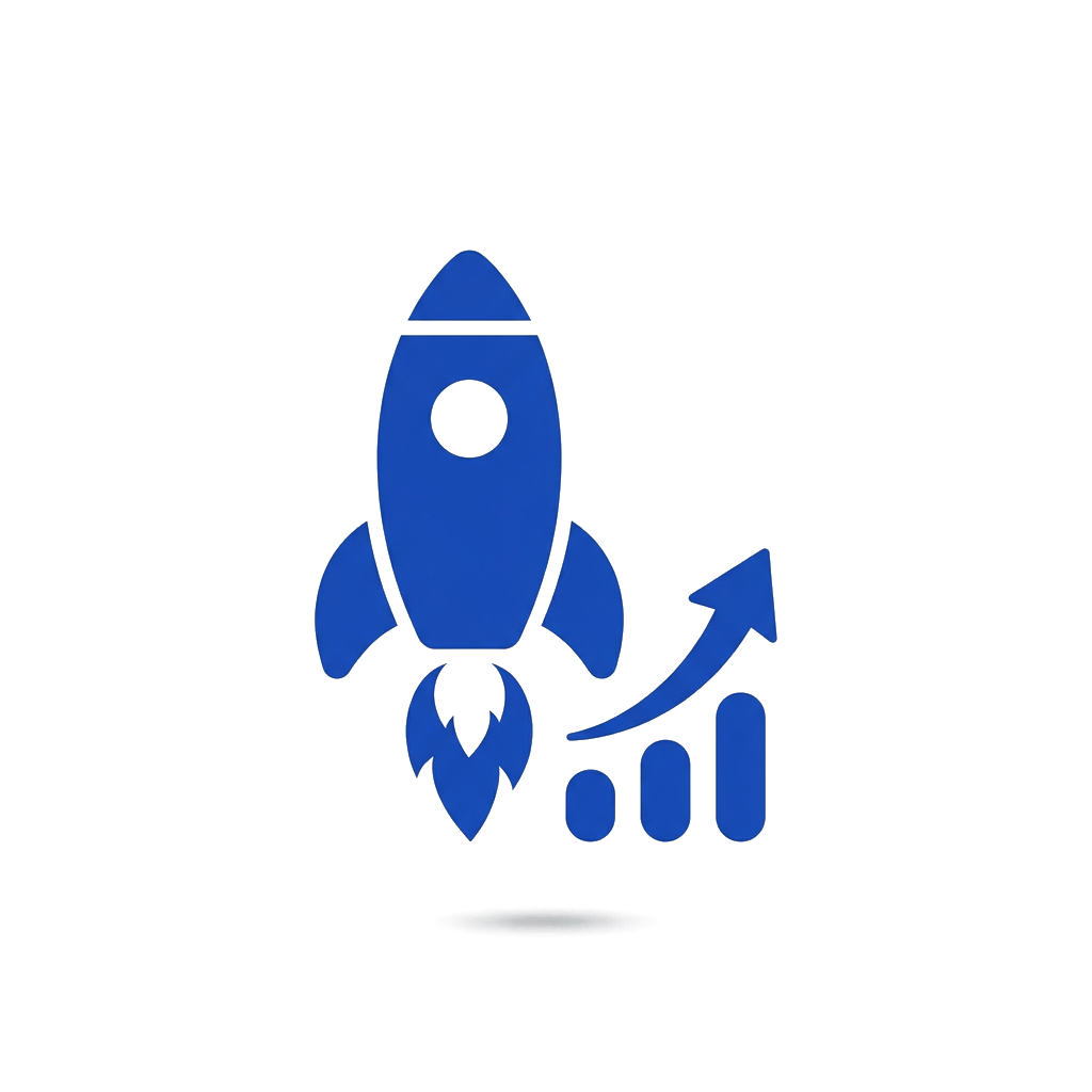 Rocket launching next to a growth chart, representing a website going live and growing